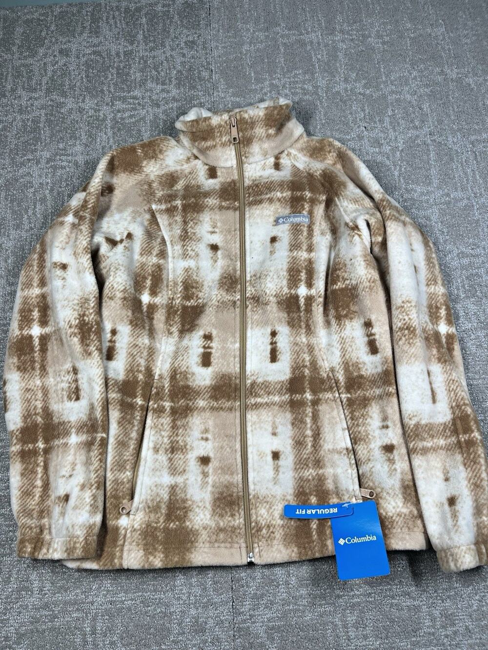 Columbia Benton Springs Women's Plaid Full Zip Jacket Beige Brown Size S